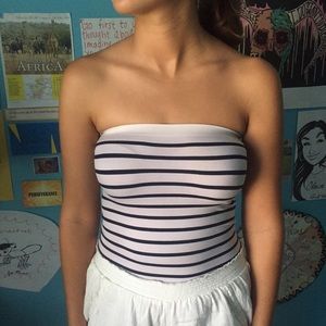 Off white navy stripe crop top