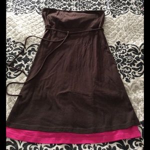 Chocolate brown& pink dress. Strapless