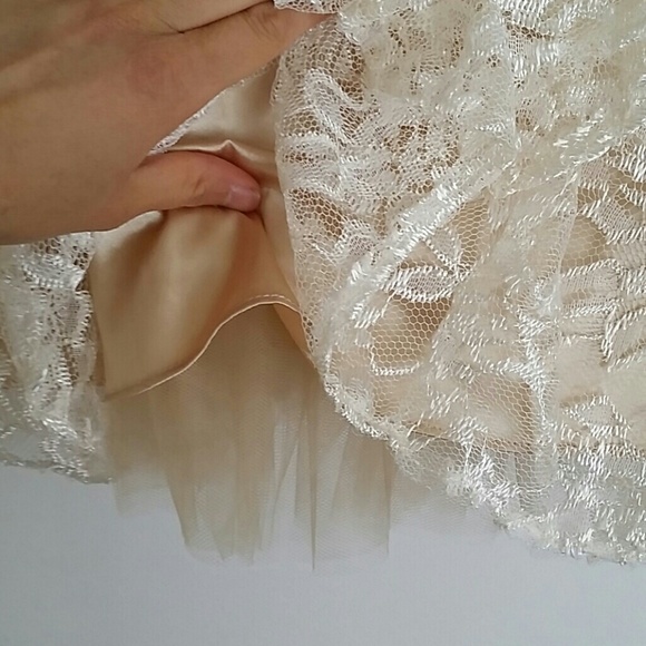 SOLD Champagne lace satin ruffle minidress - Picture 2 of 4