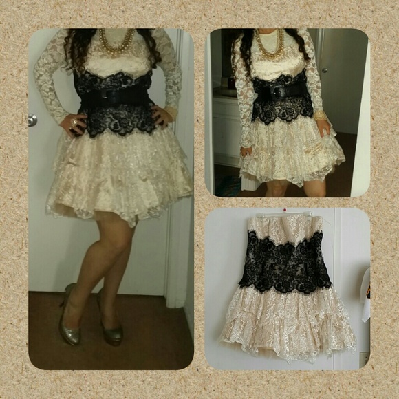 fiesta Dresses & Skirts - SOLD Champagne lace satin ruffle minidress