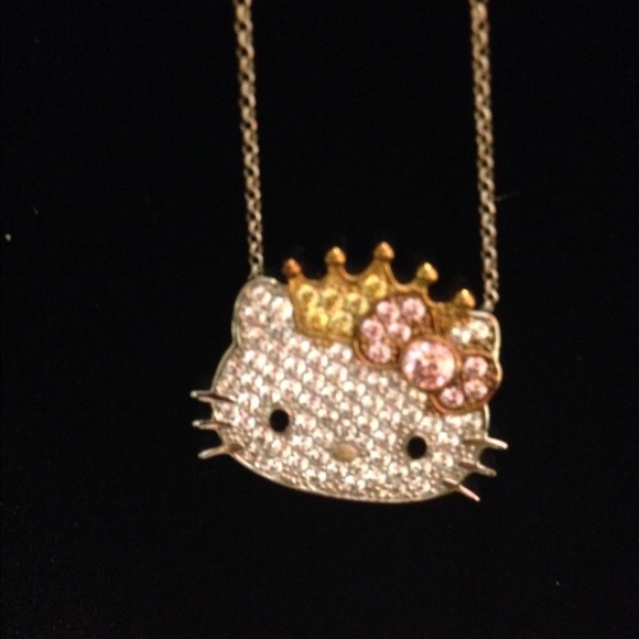 Hello kitty swarovski crystal necklace with ring