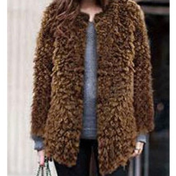 Camel-colored looped fuzzy fur coat - Picture 1 of 4