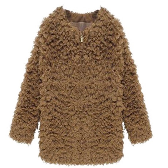 Camel-colored looped fuzzy fur coat - Picture 2 of 4