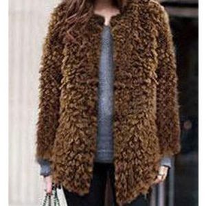 Camel-colored looped fuzzy fur coat