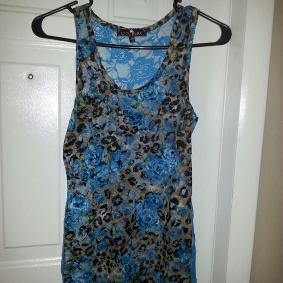 Lace blue leopard print shirt