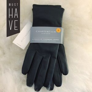 NWT Black Leather Cashmere Gloves Size Small