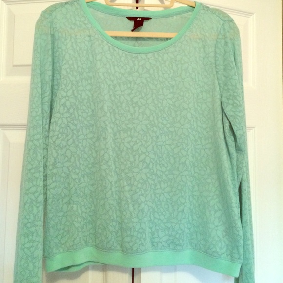 H&M Turquoise/Teal Sheer Long Sleeve Top