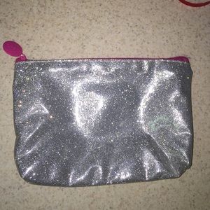 Sparkly silver with pink makeup bag
