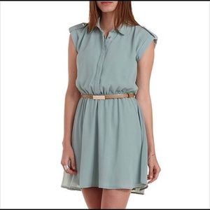 Belted casual chiffon dress