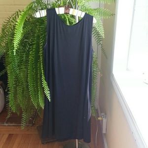 Eileen Fisher rayon black shift dress.