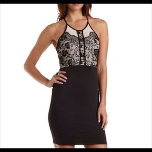 Racer front, lace body-con dress..