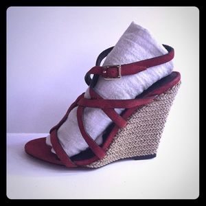 Gorgeous new strappy red suede Burberry wedges!