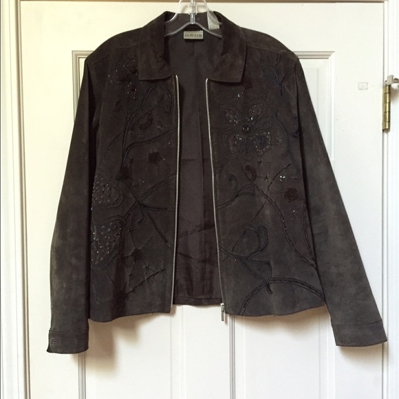 Suede brown blazer with beaded embroidered front