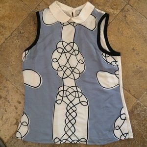 Harlyn blue collar sleeveless silk blouse!