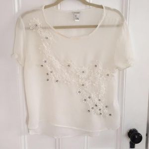 White boho lace embellished top