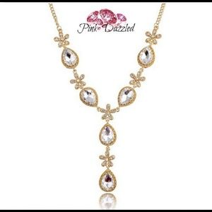Crystal Flower Teardrop Lariat Necklace