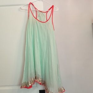 Mint free people dress with gold & bright red trim