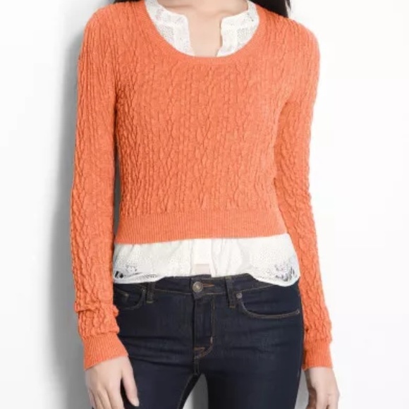 25NWOT Free People Cableknit Sweater Coral - Picture 1 of 2
