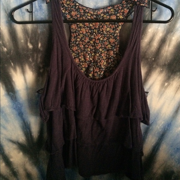 Navy blue comfortable ruffle tank top