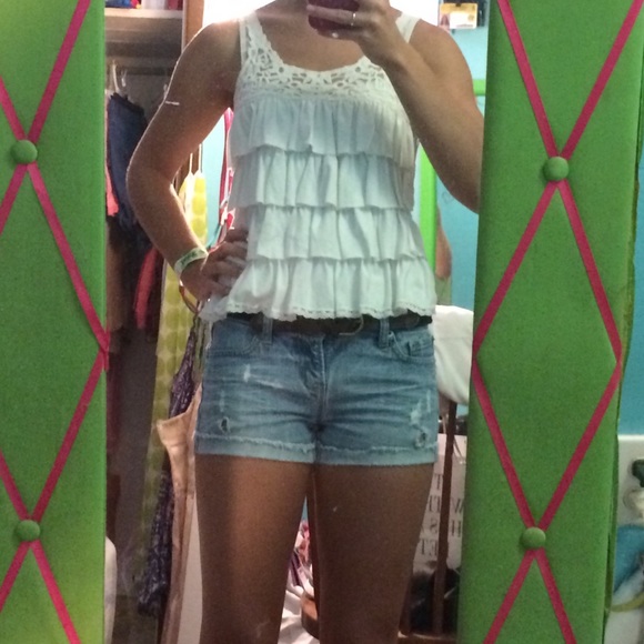 White lace and ruffled tank