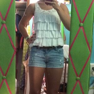 White lace and ruffled tank