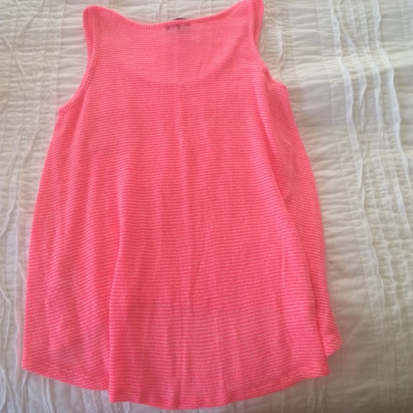neon pink & white striped knit high-low tank - Picture 3 of 4