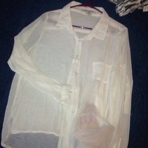 White see through front button down