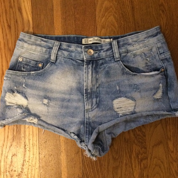 Zara TRF Denim Distressed Shorts