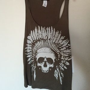 Olive colored casual graphic tank