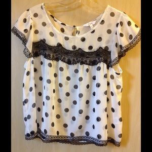 Candie's black and white polka dot babydoll top