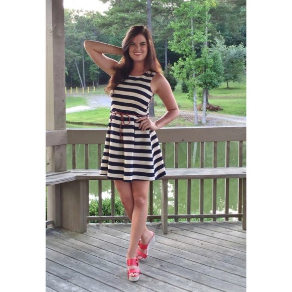 Dresses & Skirts - Navy and Ivory Stripe Dress - NWT