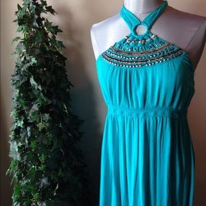Turquoise Halter Maxi Dress