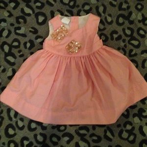12 months girl pink dress with gold glitter bow