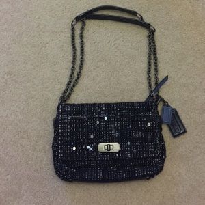Coach Chelsea Blue Tweed Boucle Flap Handbag