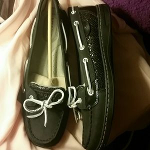 Sperrys black with glitter