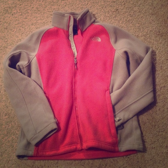 Grey and pink North Face jacket