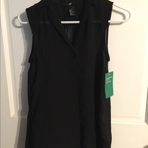 H&M Tops - Sheer Black Sleeveless Asymmetric Collared Top