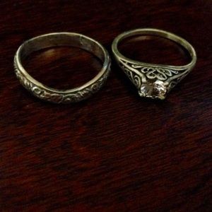 Sterling silver & white topaz engagement ring set