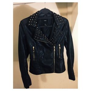 Faux Leather Slim Fit Studded Jacket