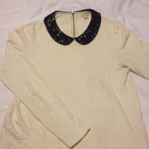 J. Crew Factory Tops - Black lace Peter Pan collared cream shirt