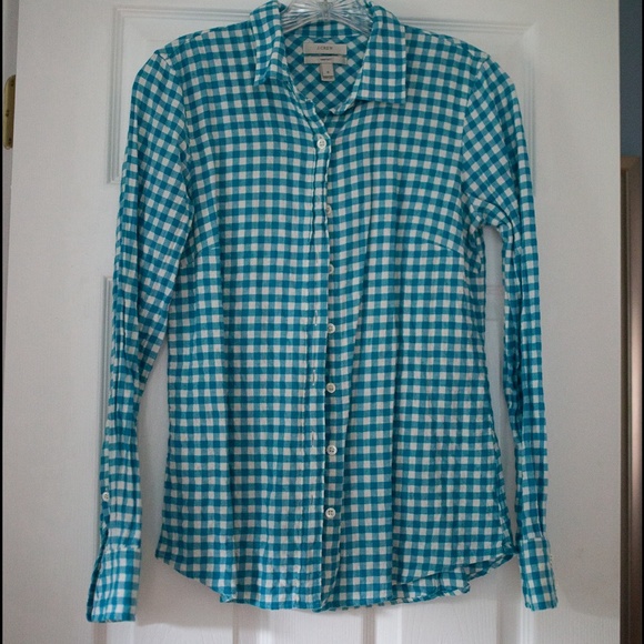 Jcrew Blue Gingham Flannel Button Down Shirt