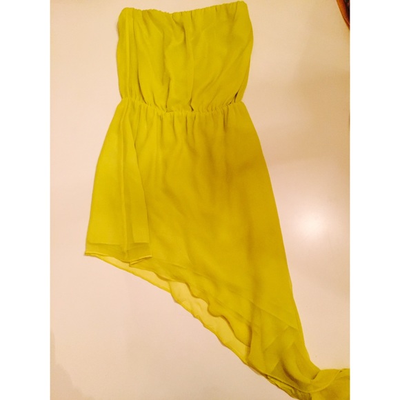 MASON Chartreuse Strapless Asymmetrical Dress - Picture 2 of 4