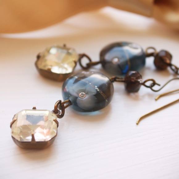 Handmade one of a kind brass and lampwork earrings