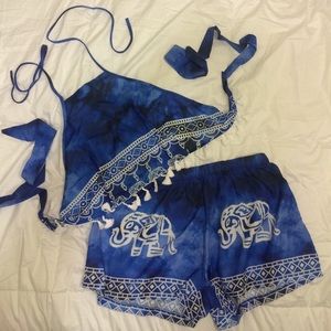 Brand New! Blue Elephant Printed Short Set!