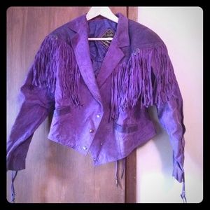Vintage real leather purple tassle jacket