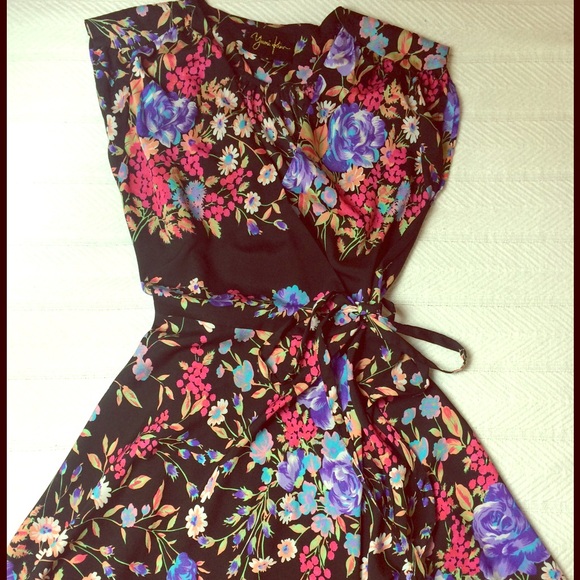 Yumi Kim Black Floral Wrap Dress