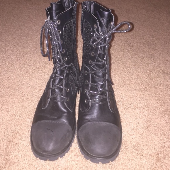 Black sparkly combat boots