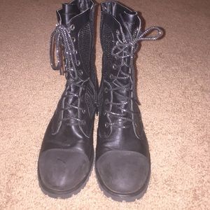 Black sparkly combat boots