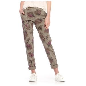 Floral Print Chinos in Khaki Green