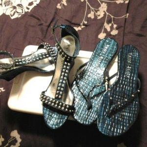 Blue and silver stud shoes.